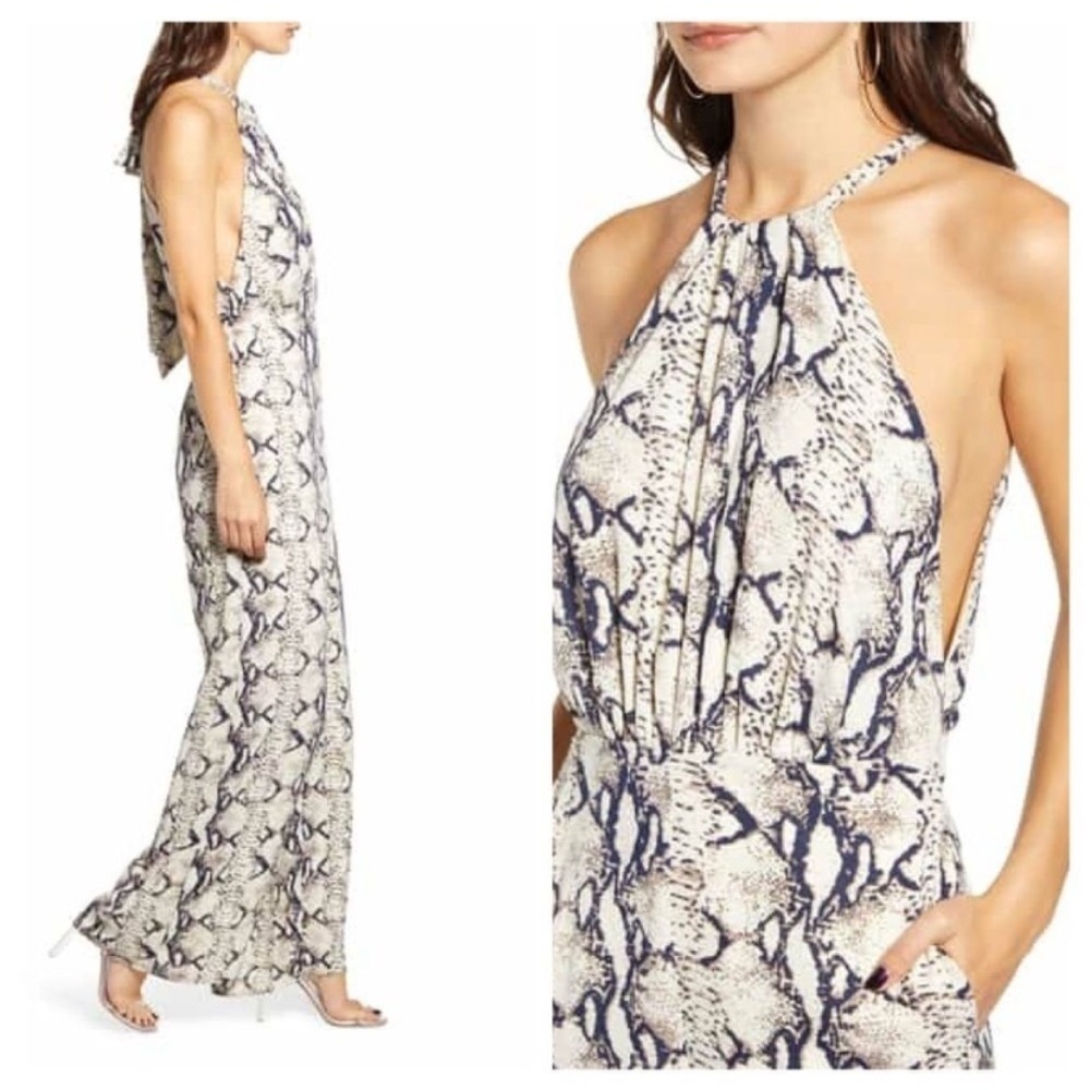 NWOT Endless Rose Python Pattern Halter Neck Jumpsuit